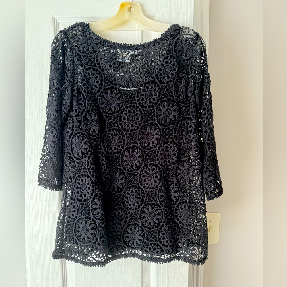 Gretchen Scott Designs Black Crochet Blouse